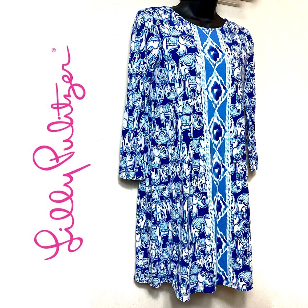 Lilly Pulitzer Blue Elephant Shirt Mini Dress